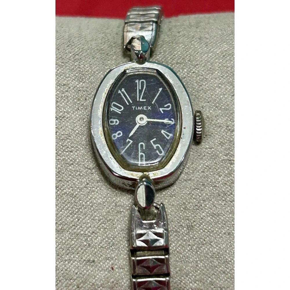 Timex Women's Silver Toned Bracelet Band Blue Dial Analog Watch Wind Up Read